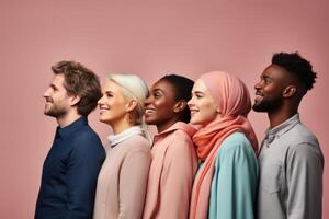 Side profile of a diverse group of people photo