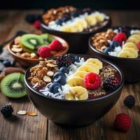 acai bowls topped with fruits AI generated photo