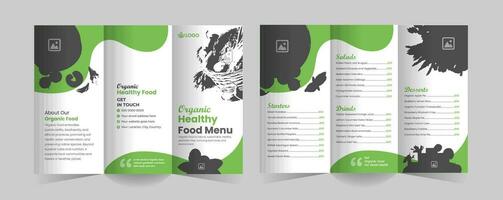 organic food trifold brochure template or organic healthy food shop tri fold brochure design, Green food trifold brochure template and farming food trifold brochure template vector