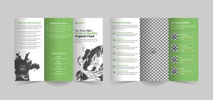 organic food trifold brochure template or organic healthy food shop tri fold brochure design, Green food trifold brochure template and farming food trifold brochure template vector