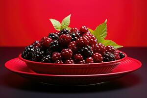 wild berry on beautiful red plate AI generated photo