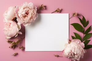 Photo of blank white paper with red peony AI generated