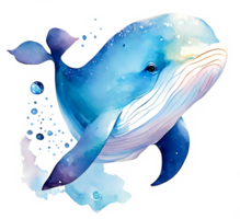 Watercolor Blue Whale AI Generative png