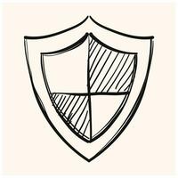 Shield icon in doodle sketch lines. Protection, computer virus, antivirus vector