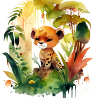 aquarelle léopard jungle scène ai génératif png