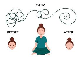 Woman or girl practicing meditation or doing yoga. mindfulness and mental health for illustration vector