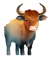 Watercolor Farm Ox Portrait AI Generative png