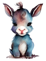 Cute Watercolor Donkey AI Generative png
