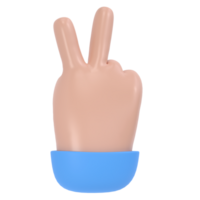 3d hand victory icon illustration. Two fingers social icon. Cartoon character hand gesture. Business success clip art isolated transparent png