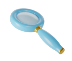 3d blue magnifying pink glass icon isolated transparent png. Render minimal loupe search icon for finding, reading, research, analysis information. Cartoon realistic png