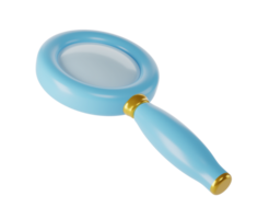 3d blue magnifying pink glass icon isolated transparent png. Render minimal loupe search icon for finding, reading, research, analysis information. Cartoon realistic png