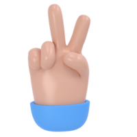 3d hand victory icon illustration. Two fingers social icon. Cartoon character hand gesture. Business success clip art isolated transparent png