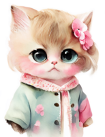 Watercolor Kitten Character Portrait AI Generative png