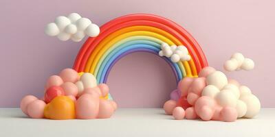 generativo ai, arco iris y vistoso globos cumpleaños fiesta 3d antecedentes. Bosquejo, modelo para saludo tarjeta foto