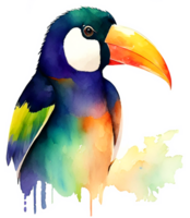 Tropical Watercolor Toucan Bird AI Generative png