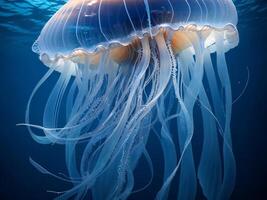 jellyfish in the blue water ai generated photo