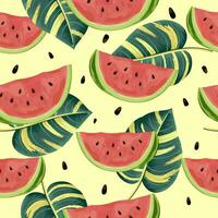 Floral seamless pattern with watermelon. tropical background vector