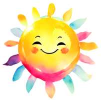 Happy Watercolor Sun AI Generative png