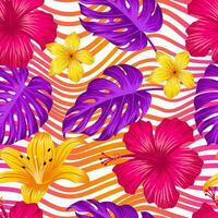 Floral seamless pattern with wavy lined shapes. tropical background vector