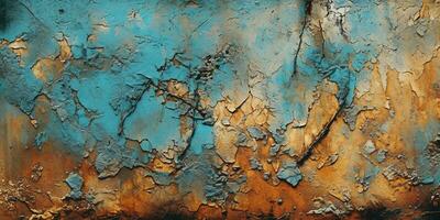 Generative AI, Rusted blue and turquoise metal background. Grunge old wall texture photo