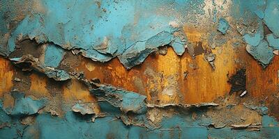 Generative AI, Rusted blue and turquoise metal background. Grunge old wall texture photo