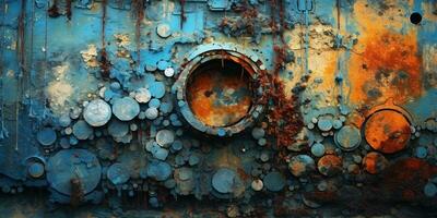 Generative AI, Rusted blue and turquoise metal background. Grunge old wall texture photo