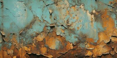 Generative AI, Rusted blue and turquoise metal background. Grunge old wall texture photo