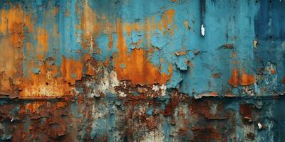 Generative AI, Rusted blue and turquoise metal background. Grunge old wall texture photo