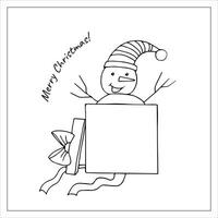 monigote de nieve en un regalo caja garabatear. Navidad presente. mano dibujado vector ilustración.