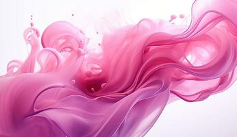 Generative AI, Flowing light pink, viva magenta smoke with splashes. Soft fluid banner, spring female mood, 3D effect, modern macro realistic abstract background illustration, ink in water effect photo