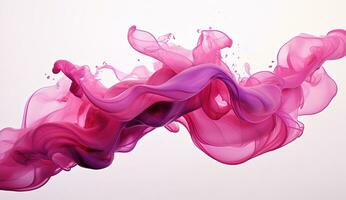 Generative AI, Flowing light pink, viva magenta smoke with splashes. Soft fluid banner, spring female mood, 3D effect, modern macro realistic abstract background illustration, ink in water effect. photo