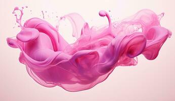 Generative AI, Flowing light pink, viva magenta smoke with splashes. Soft fluid banner, spring female mood, 3D effect, modern macro realistic abstract background illustration, ink in water effect. photo