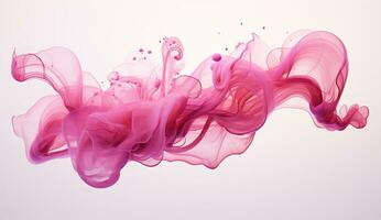 Generative AI, Flowing light pink, viva magenta smoke with splashes. Soft fluid banner, spring female mood, 3D effect, modern macro realistic abstract background illustration, ink in water effect. photo