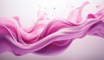 Generative AI, Flowing light pink, viva magenta smoke with splashes. Soft fluid banner, spring female mood, 3D effect, modern macro realistic abstract background illustration, ink in water effect photo