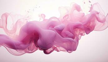 Generative AI, Flowing light pink, viva magenta smoke with splashes. Soft fluid banner, spring female mood, 3D effect, modern macro realistic abstract background illustration, ink in water effect photo