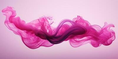 Generative AI, Flowing light pink, viva magenta smoke with splashes. Soft fluid banner, spring female mood, 3D effect, modern macro realistic abstract background illustration, ink in water effect. photo