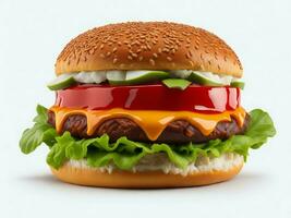 a hamburger with a lot of ketchup and cheese ai generated photo