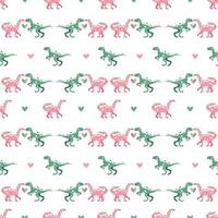 Vector seamless pattern with dinosaur with hearts