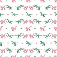 Vector seamless pattern with dinosaur with hearts