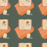 Pattern with book, tea, plaid. Hello autumn. Elements on the autumn theme. vector