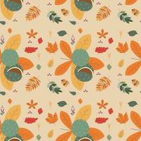 Pattern with chestnut, leaves. Hello autumn. Elements on the autumn theme. vector