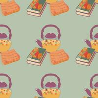 Pattern with book, tea, plaid. Hello autumn. Elements on the autumn theme. vector