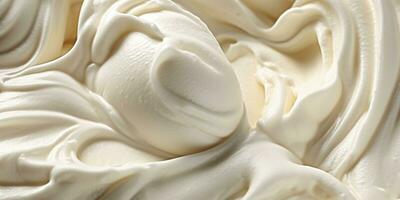 Generative AI, vanilla ice cream surface, close up texture of white ice cream like background. photo