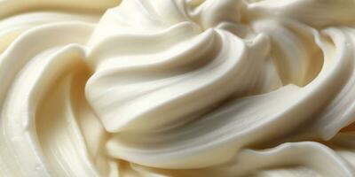 Generative AI, vanilla ice cream surface, close up texture of white ice cream like background. photo