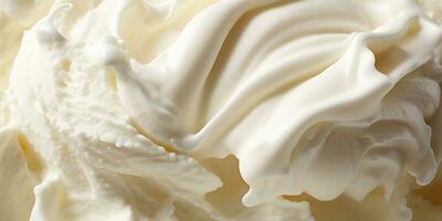 Generative AI, vanilla ice cream surface, close up texture of white ice cream like background. photo