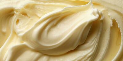 Generative AI, vanilla ice cream surface, close up texture of white ice cream like background. photo