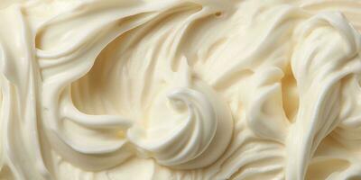 Generative AI, vanilla ice cream surface, close up texture of white ice cream like background. photo