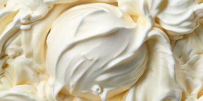 Generative AI, vanilla ice cream surface, close up texture of white ice cream like background. photo