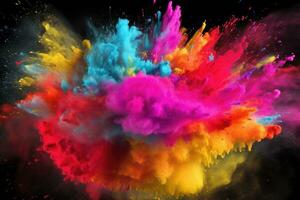 Explosion of Colorful rainbow holi paint splash and color powder. AI Generated photo