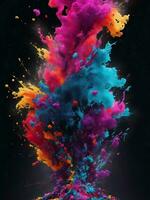 colorful ink splash on a black background ai generated photo